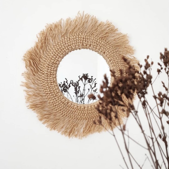 Round wall mirror in jute and macrame for ethnic decoration made by hand - Picture 1 of 3